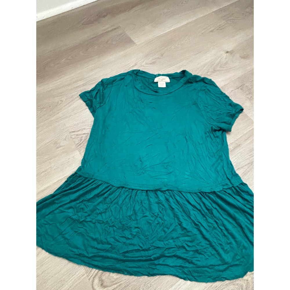 No Comment NY-LA Teal Green Peplum Ruffle Hem Short Sleeve Top RK31088 Large